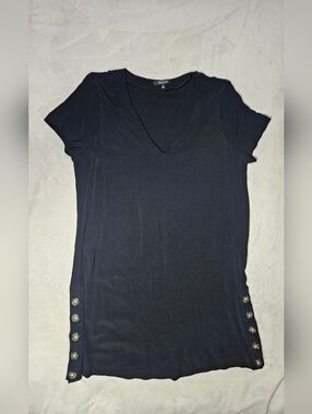 Madewell Black V-Neck Dress Sleeve with Side Button Details